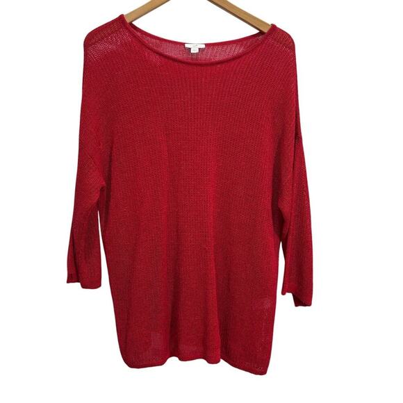 J. Jill Women L Red Open Knit Tunic Lightweight Linen Blend Coastal Vacation - Picture 1 of 8